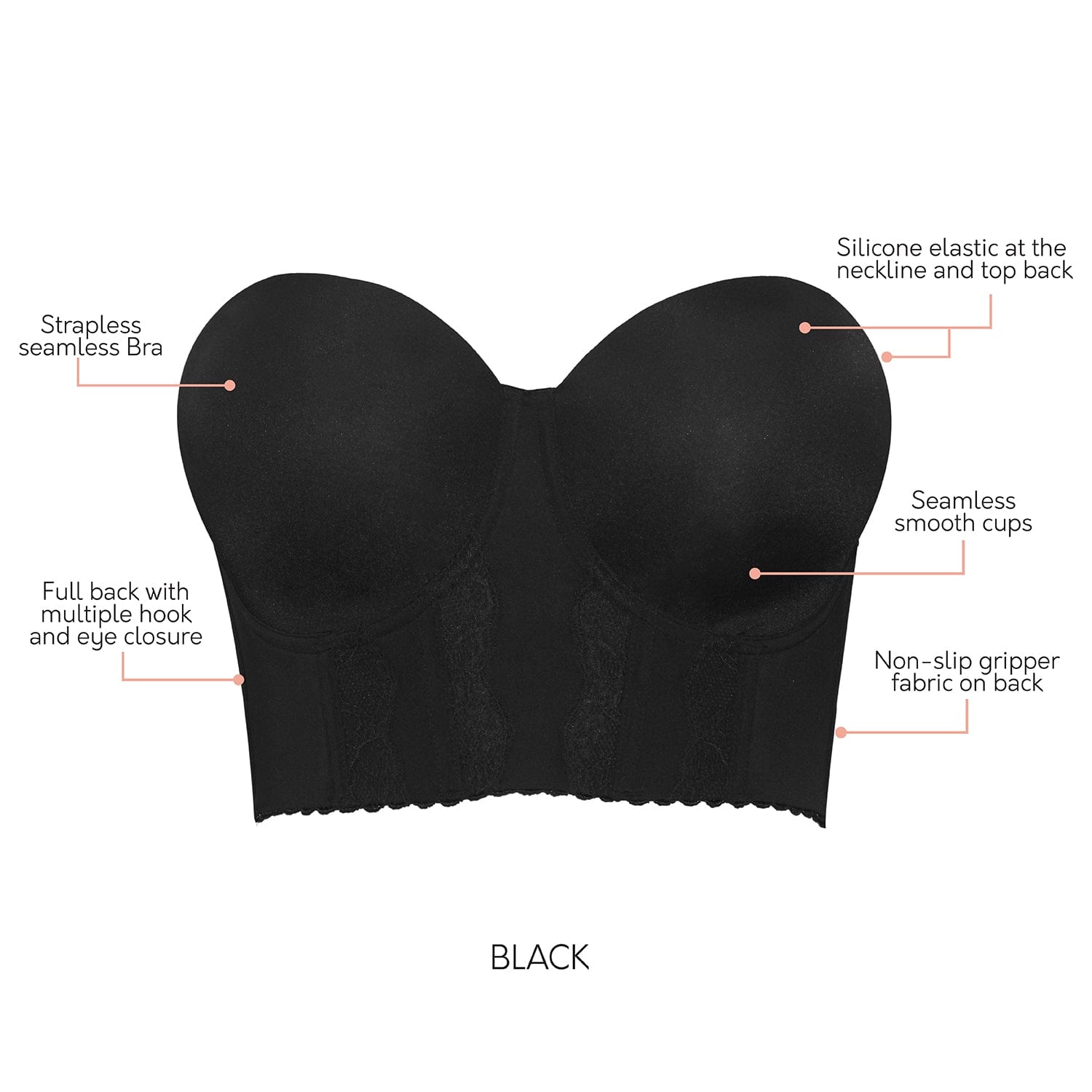 CHOOSEBRA - STRAPLESS LONG LINE BUSTIER BRA-2PCS (BLACK+NUDE)