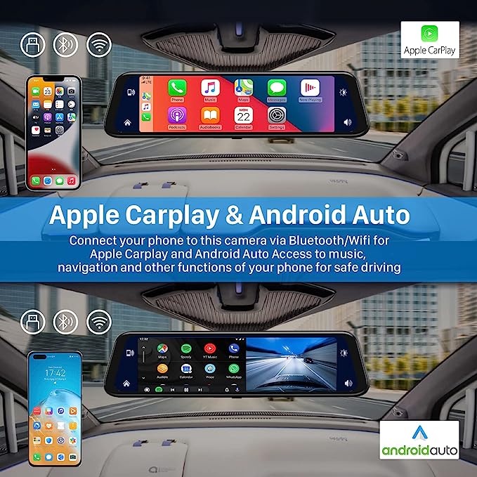 Drive Cam 12″ 4K Carplay – Android Auto Wireless Smart Cam 1440P