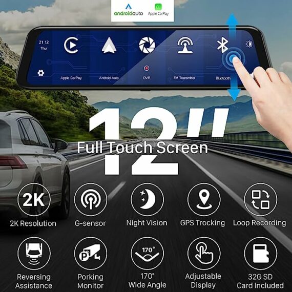 Drive Cam 12" 4K Carplay - Android Auto Wireless Smart Cam 1440P