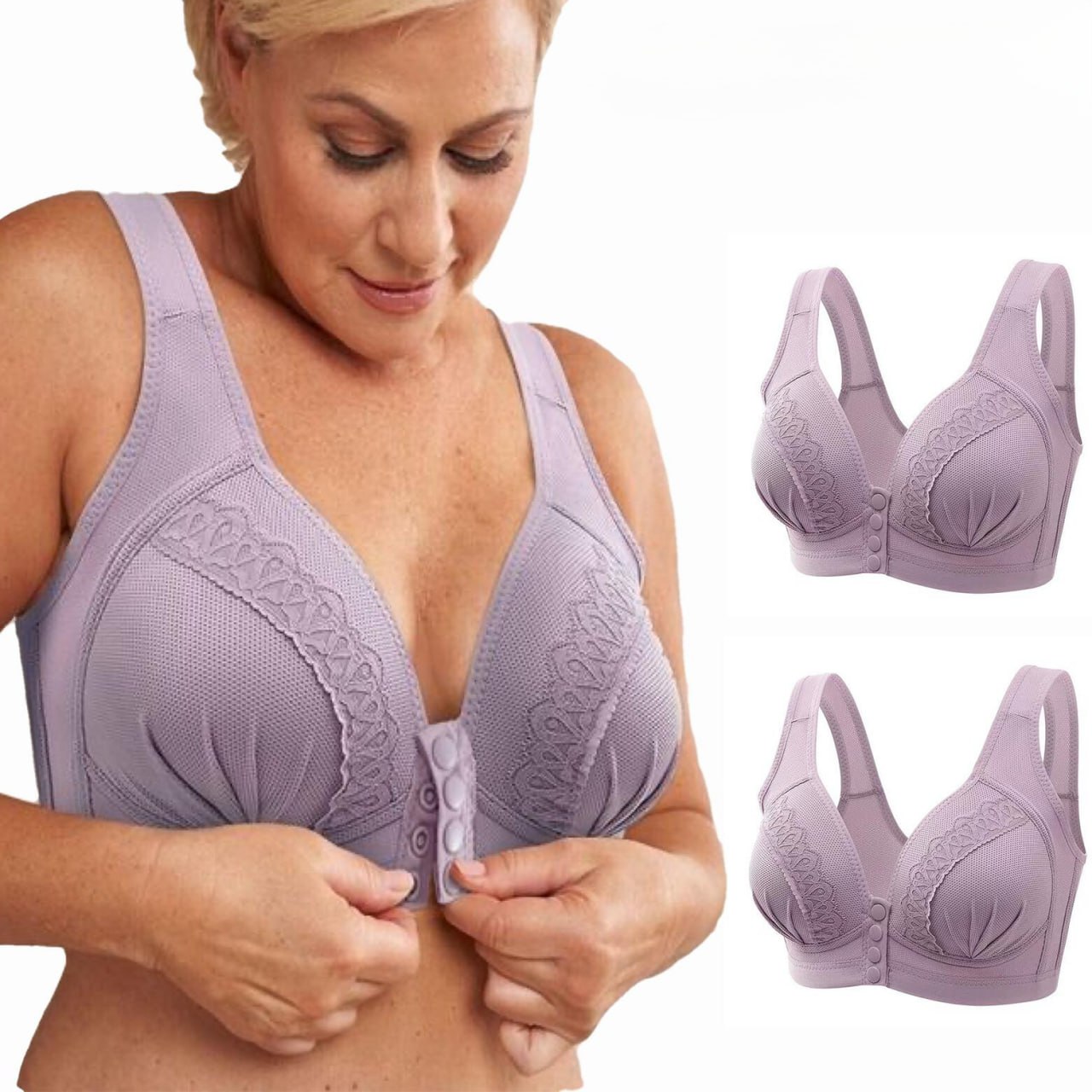 Front Button Breathable Skin-Friendly Cotton Bra-Pink