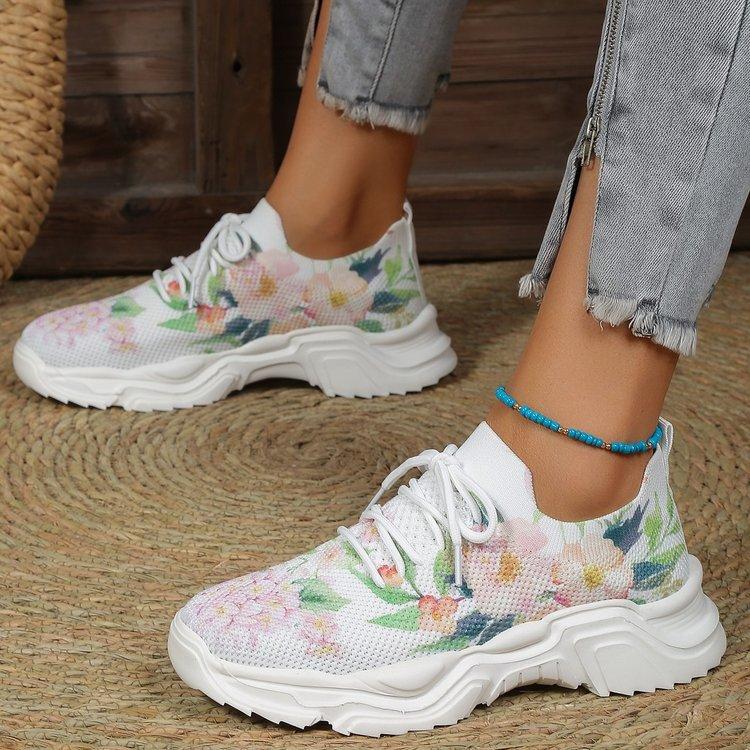 HOT SALE - Floral Print Lace - up Breathable Orthopedic Sneakers