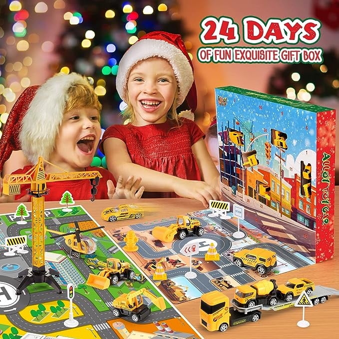 Kids Advent Calendar for Boys: Alloy Construction Engineering Vehicle Toy Sets