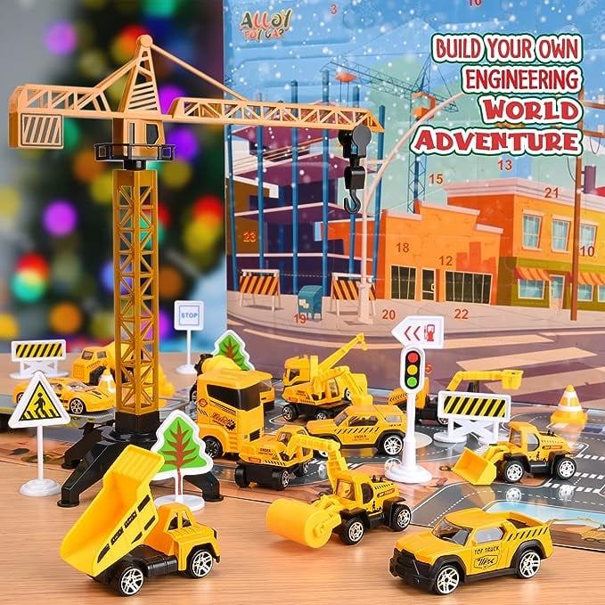 Kids Advent Calendar for Boys: Alloy Construction Engineering Vehicle Toy Sets