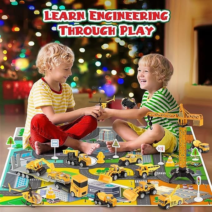 Kids Advent Calendar for Boys: Alloy Construction Engineering Vehicle Toy Sets