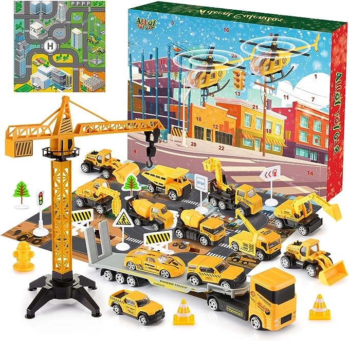 Kids Advent Calendar for Boys: Alloy Construction Engineering Vehicle Toy Sets