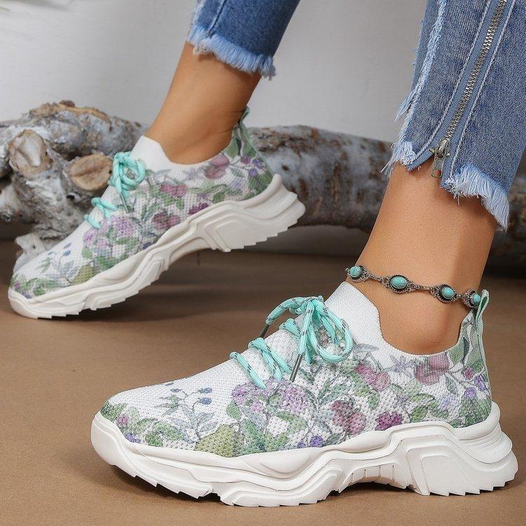 Last Day 60% OFF - Floral Print Lace-up Breathable Orthopedic Sneakers