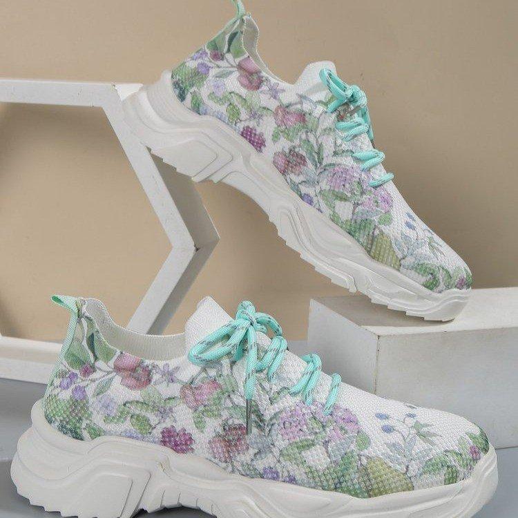 Last Day 60% OFF - Floral Print Lace-up Breathable Orthopedic Sneakers