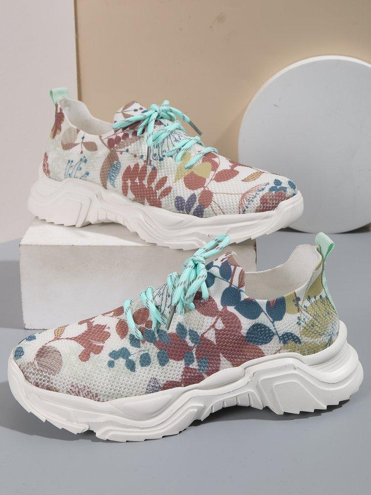 Last Day 60% OFF - Floral Print Lace-up Breathable Orthopedic Sneakers