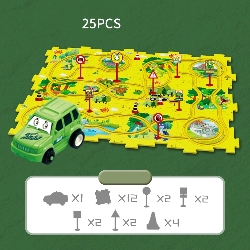 Last Day Sale 50% - Children's Educational Puzzle Track Car Play Set