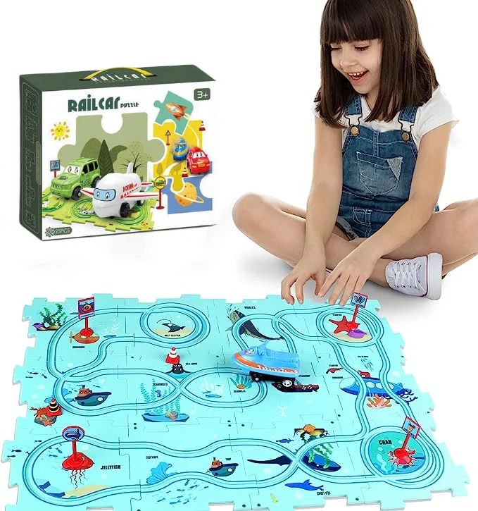 Last Day Sale 50% - Children's Educational Puzzle Track Car Play Set