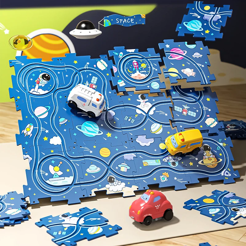 Last Day Sale 50% - Children's Educational Puzzle Track Car Play Set