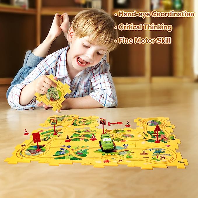 Last Day Sale 50% - Children's Educational Puzzle Track Car Play Set