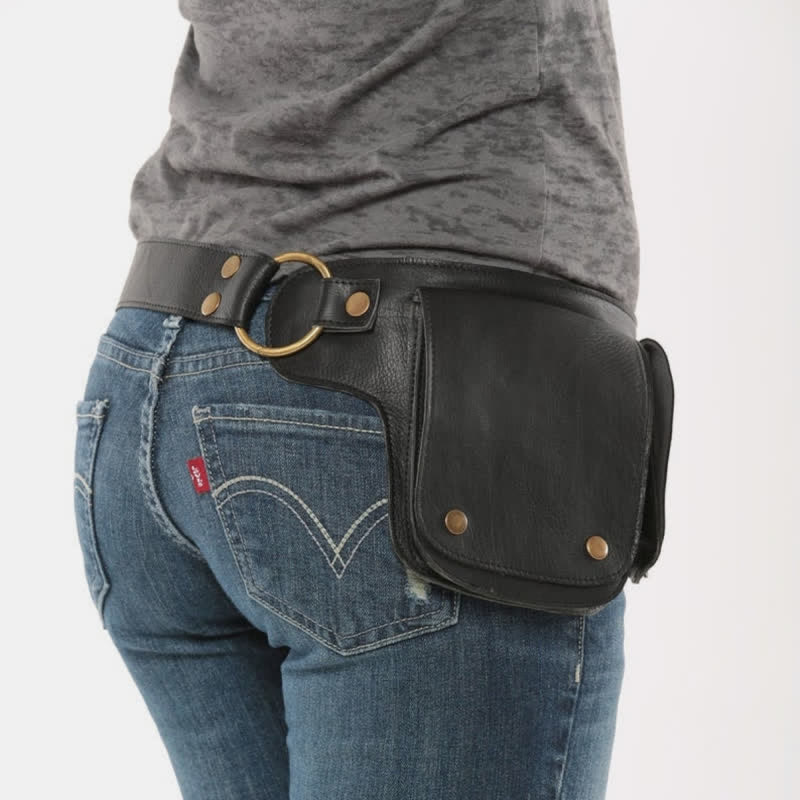 Leather Fanny Pack For Women Men Waist Belt Bag Drop Leg Thigh Bags