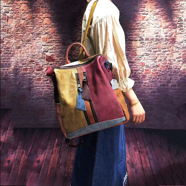 Multicolor Women Leather Zipper Backpack