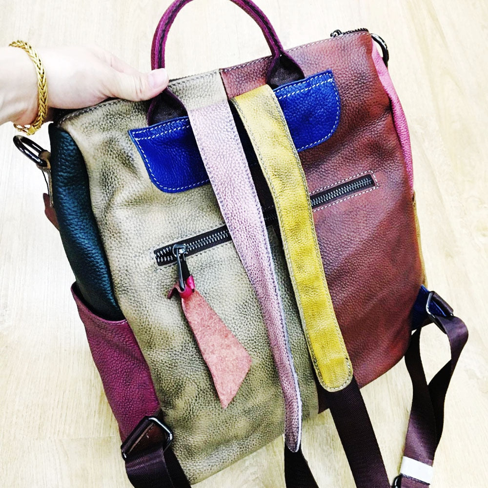 Multicolor Women Leather Zipper Backpack