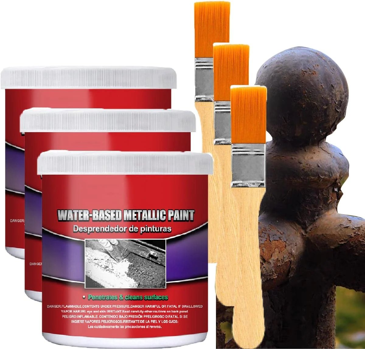 Rust Converter for Metal (Water-Based Metallic Paint Rust Remover with Brush)