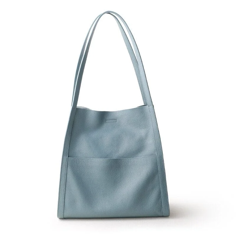 SOLID COLOR SIMPLE GENUINE LEATHER SHOULDER BAG