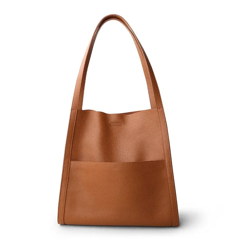 SOLID COLOR SIMPLE GENUINE LEATHER SHOULDER BAG