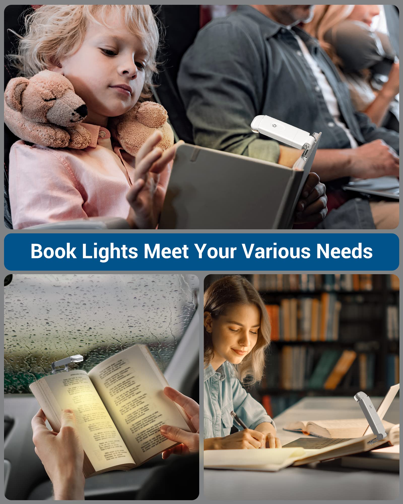 USB Rechargeable Book Light for Reading in Bed