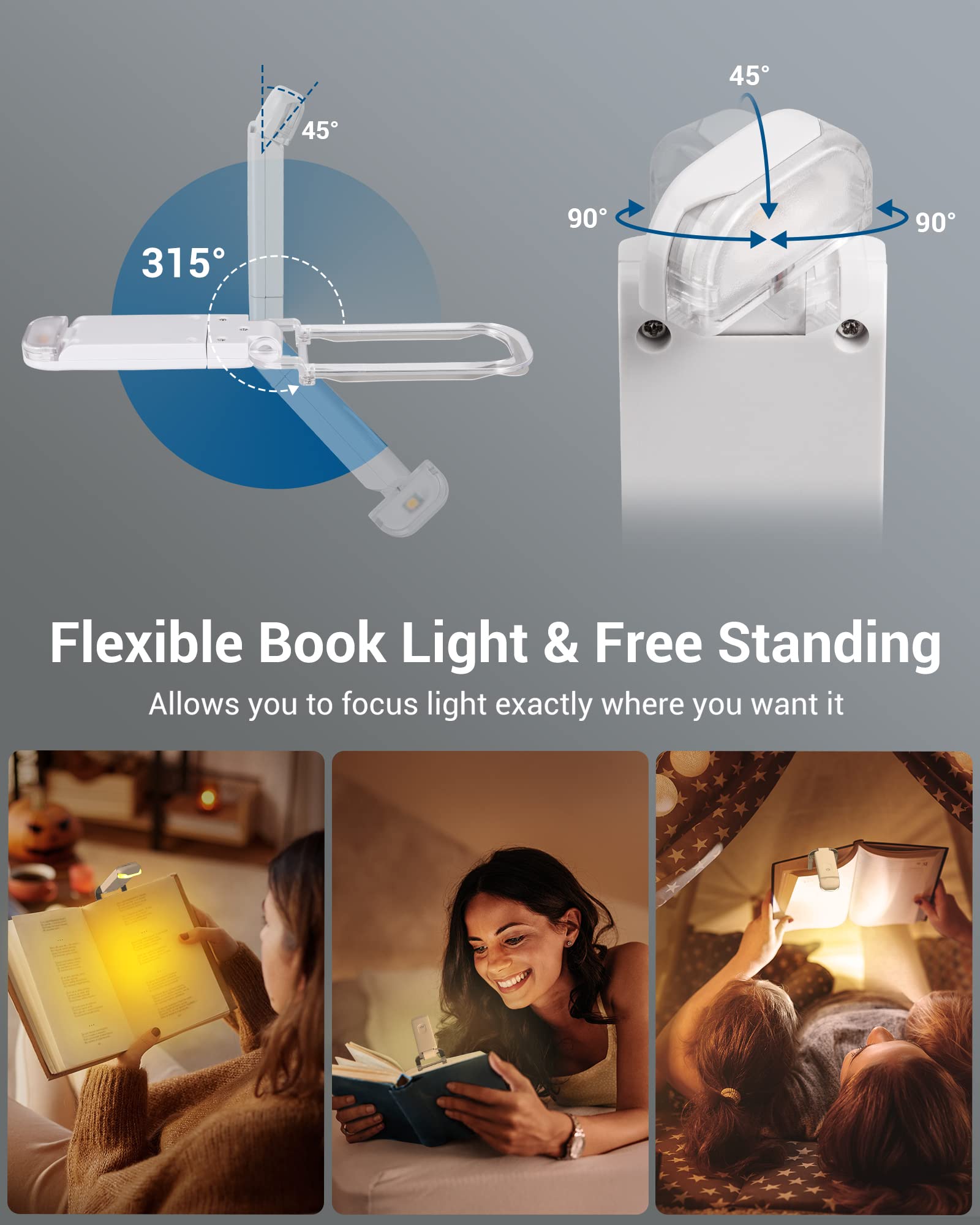 USB Rechargeable Book Light for Reading in Bed