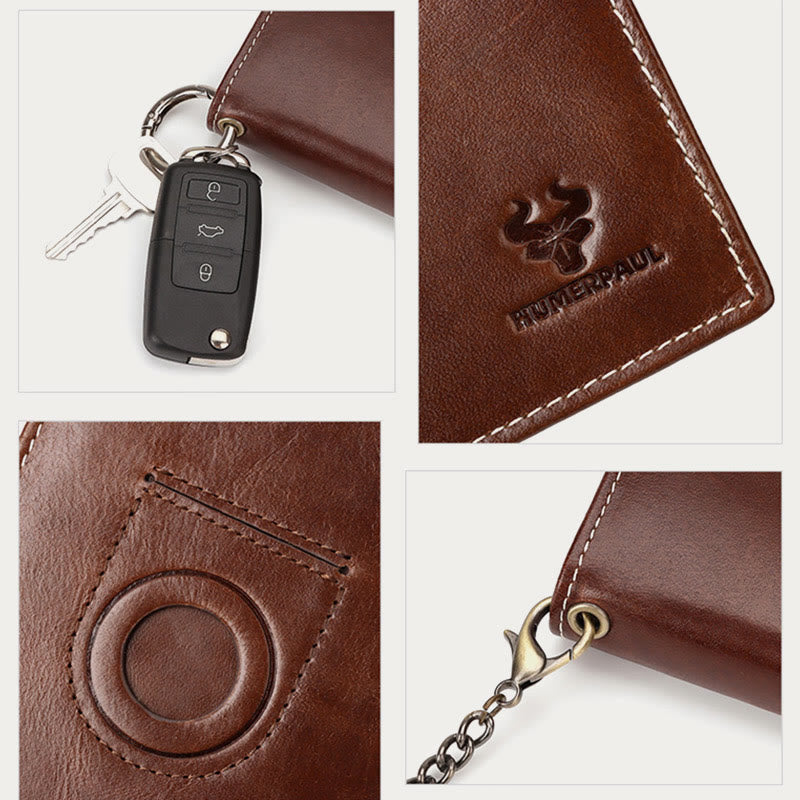 Vertical Wallet RFID Airtag Genuine Leather Gentle Chain Purse For Men