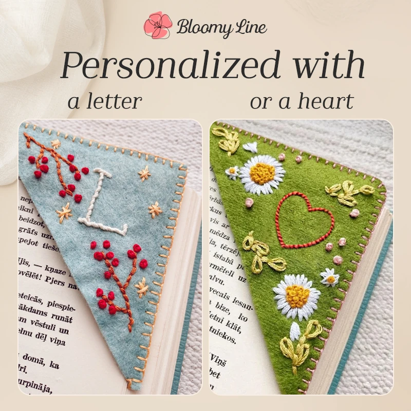 Bloomy Line – LAST DAY 70% OFF – Personalized Hand Embroidered Corner Bookmark