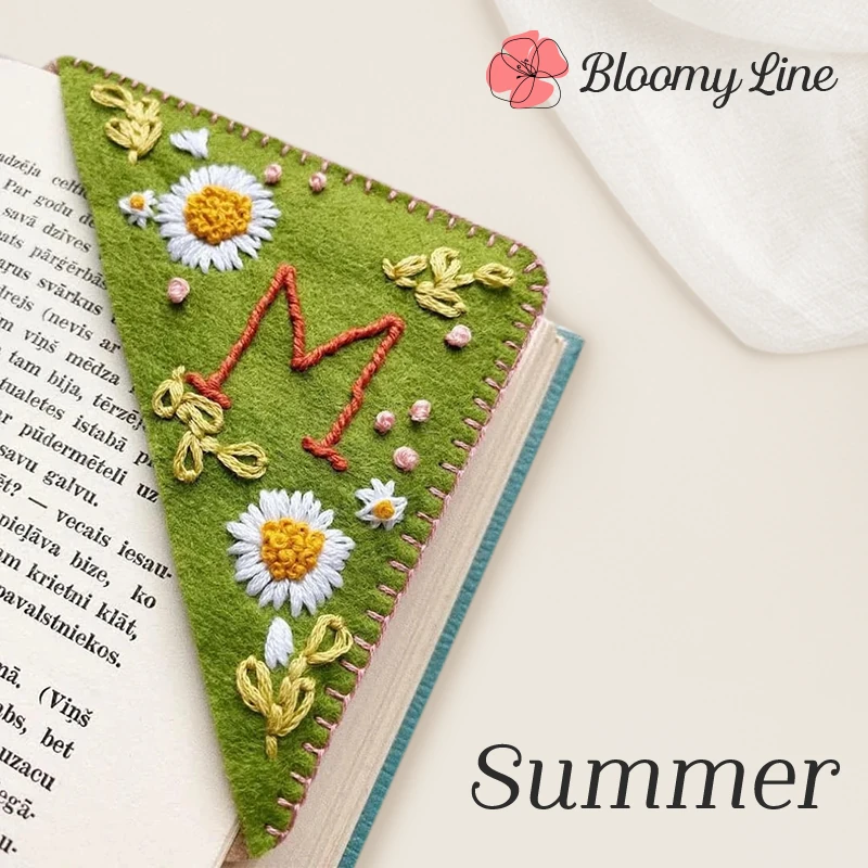 Bloomy Line - LAST DAY 70% OFF - Personalized Hand Embroidered Corner Bookmark