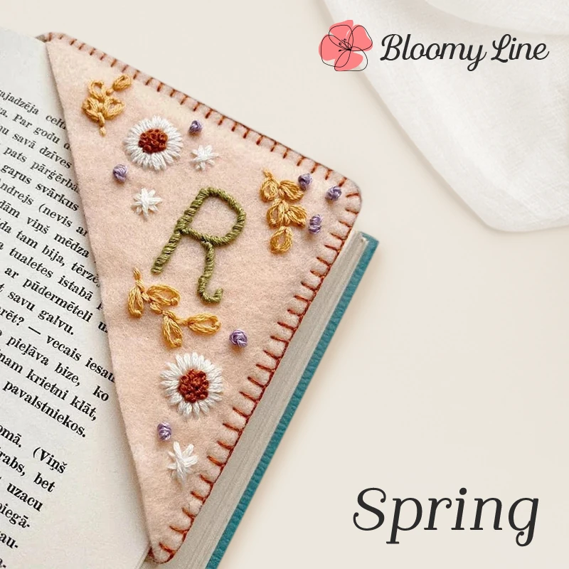 Bloomy Line - LAST DAY 70% OFF - Personalized Hand Embroidered Corner Bookmark