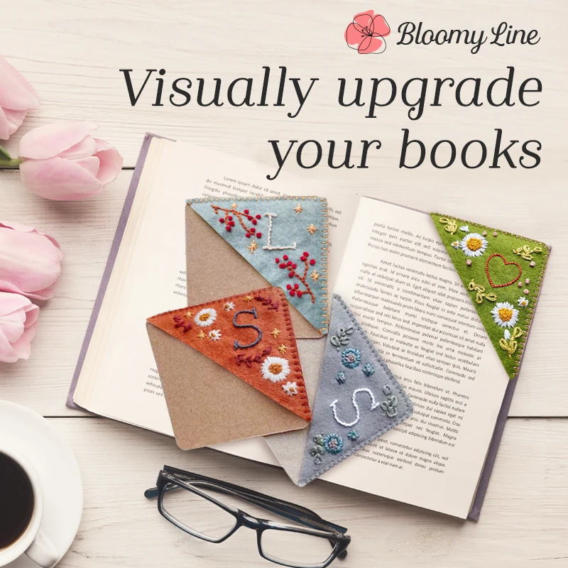 Bloomy Line - LAST DAY 70% OFF - Personalized Hand Embroidered Corner Bookmark