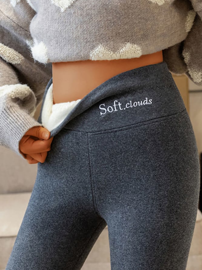 Soft Clouds Fleece Leggings, Casual Warm Winter Solid Pants (4XL