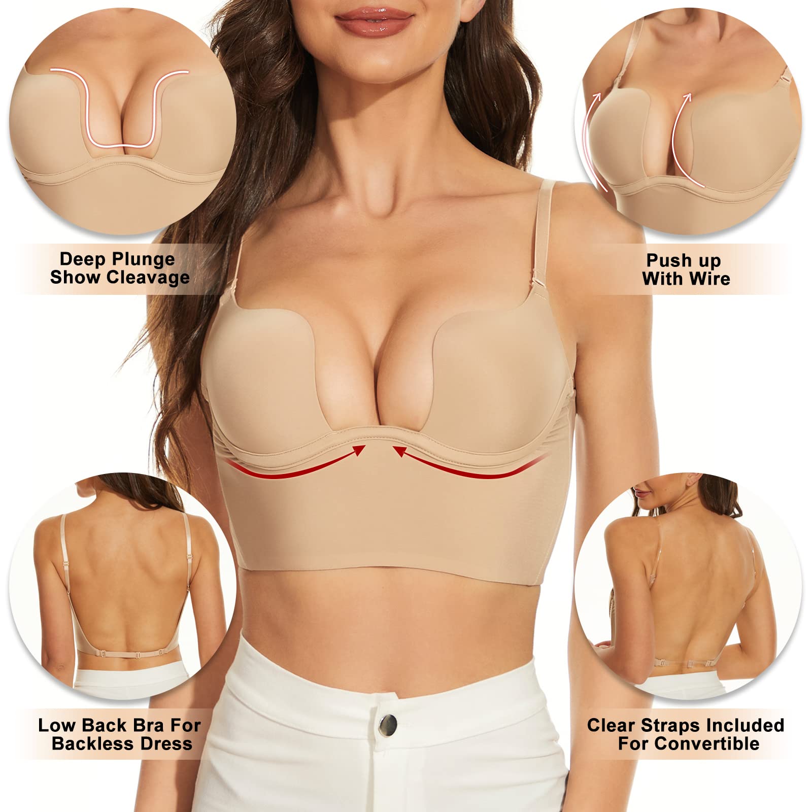 Cloud Bras - Women's Backless Push-Up Plunge Bra with Convertible Clear Straps (BUY 1 GET 1 FREE)