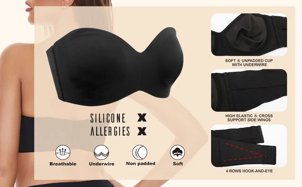 Full Support Non-Slip Convertible Bandeau Bra