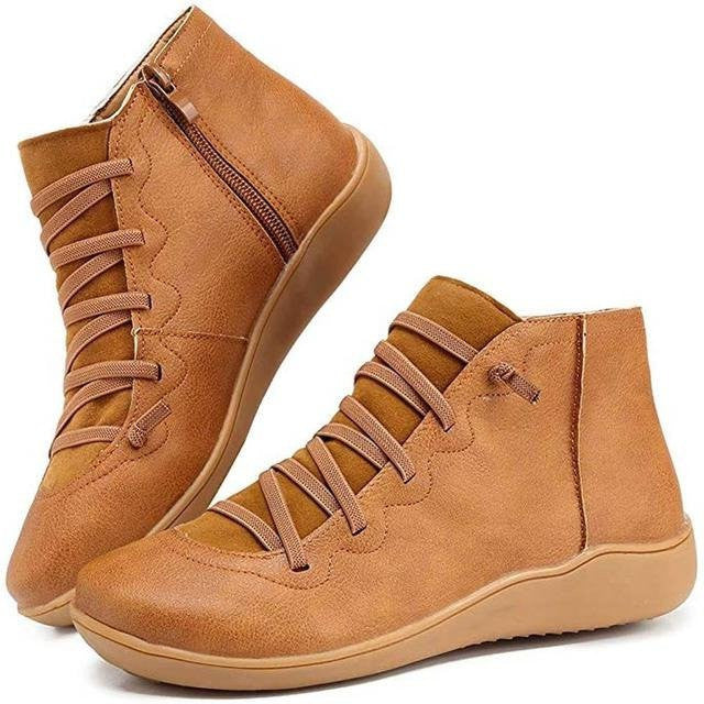 Groovywish Women Leather Waterproof Orthopedic Vintage Boots