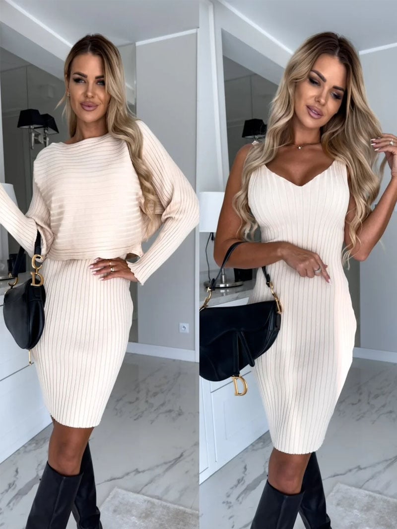 Hot Sale 49% OFF - Knit Pullover Sweater and Cami Dress Set