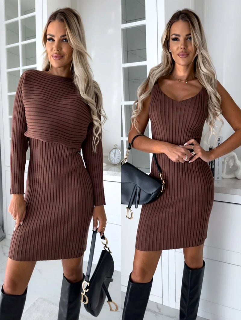 Hot Sale 49% OFF - Knit Pullover Sweater and Cami Dress Set