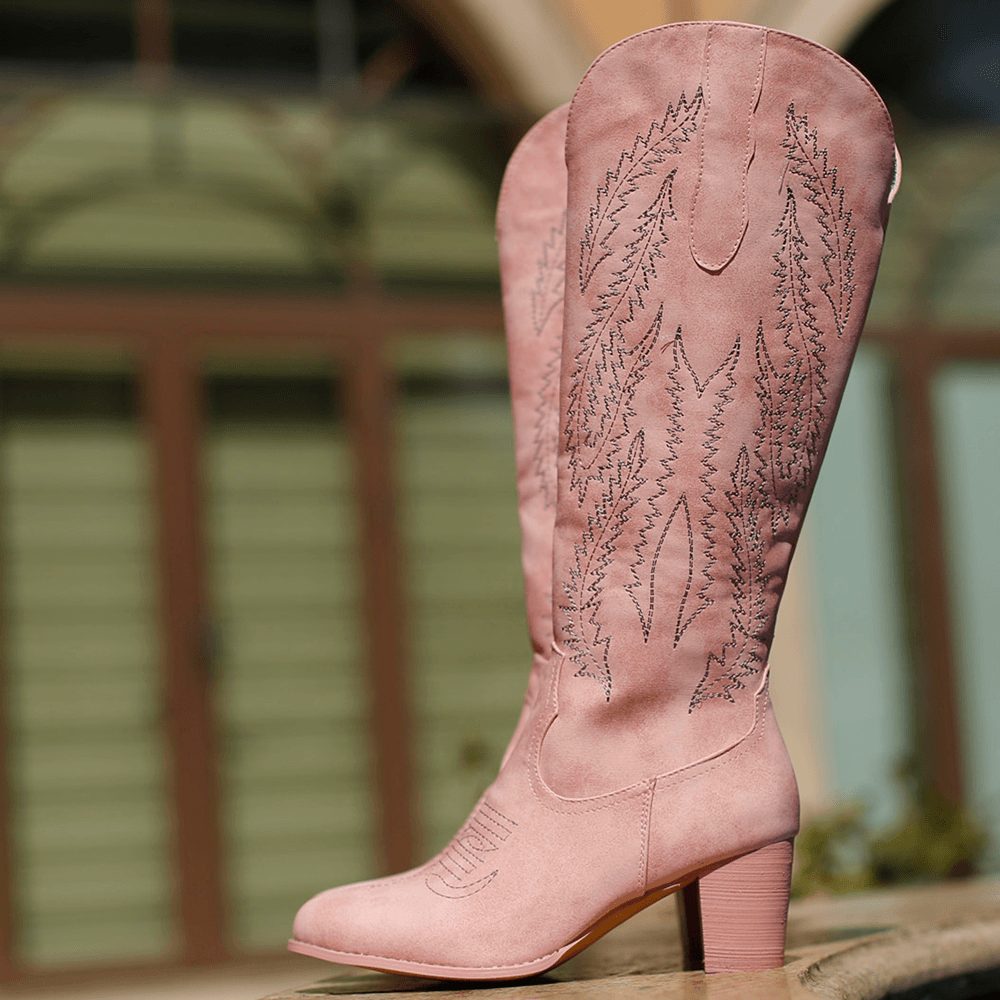 HOT SALE! The Stitch Detail Embroidered Design Side Zipper Boots