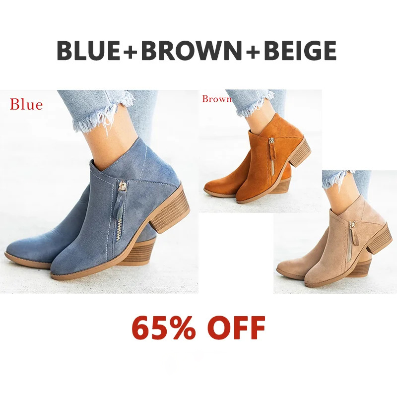 Last Day Promotion 60% Off - Women's Chunky Heel Side Zipper Ankle Boots