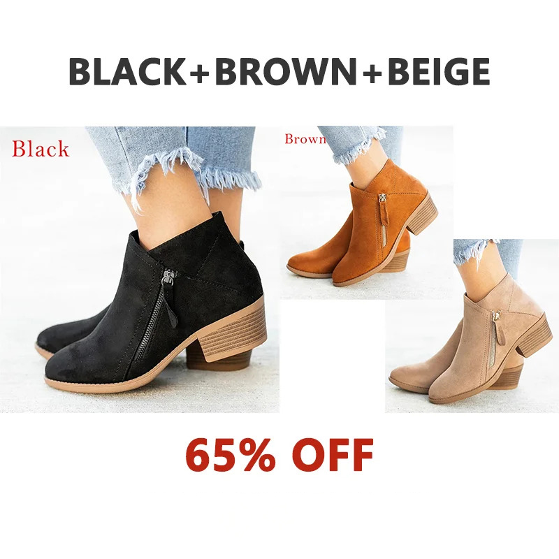 Last Day Promotion 60% Off - Women's Chunky Heel Side Zipper Ankle Boots