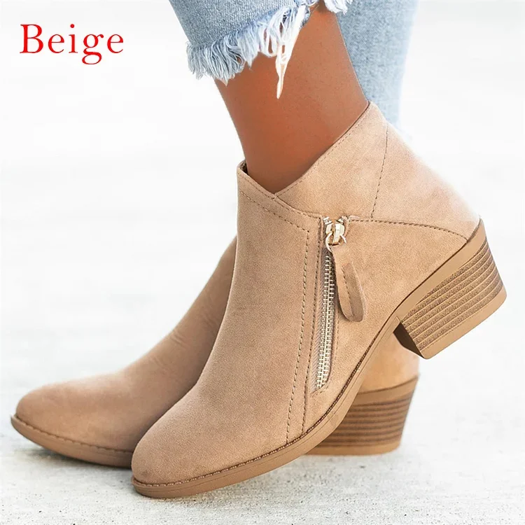 Last Day Promotion 60% Off - Women's Chunky Heel Side Zipper Ankle Boots