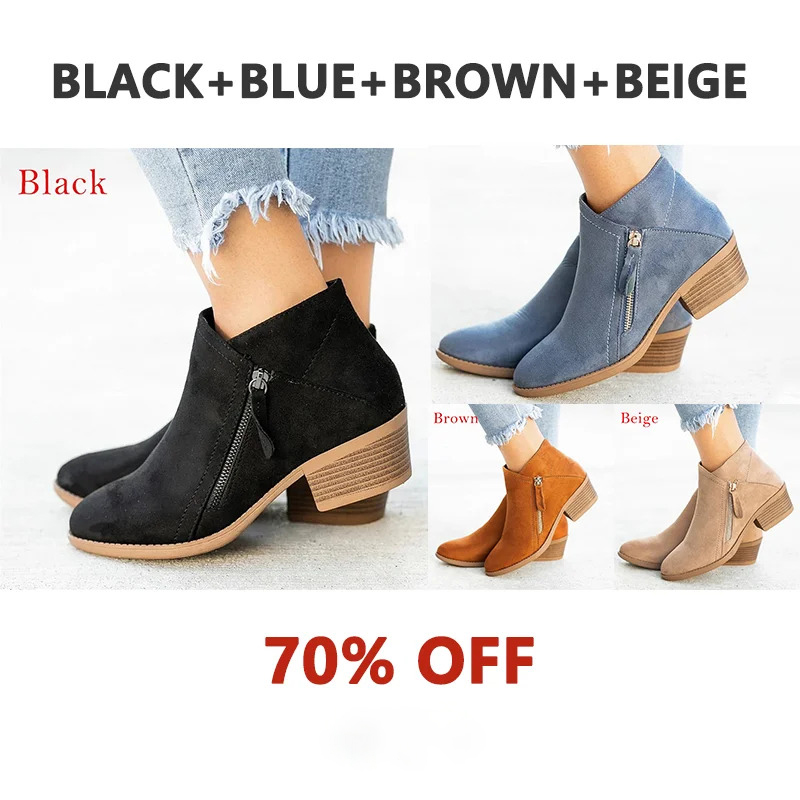 Last Day Promotion 60% Off - Women's Chunky Heel Side Zipper Ankle Boots