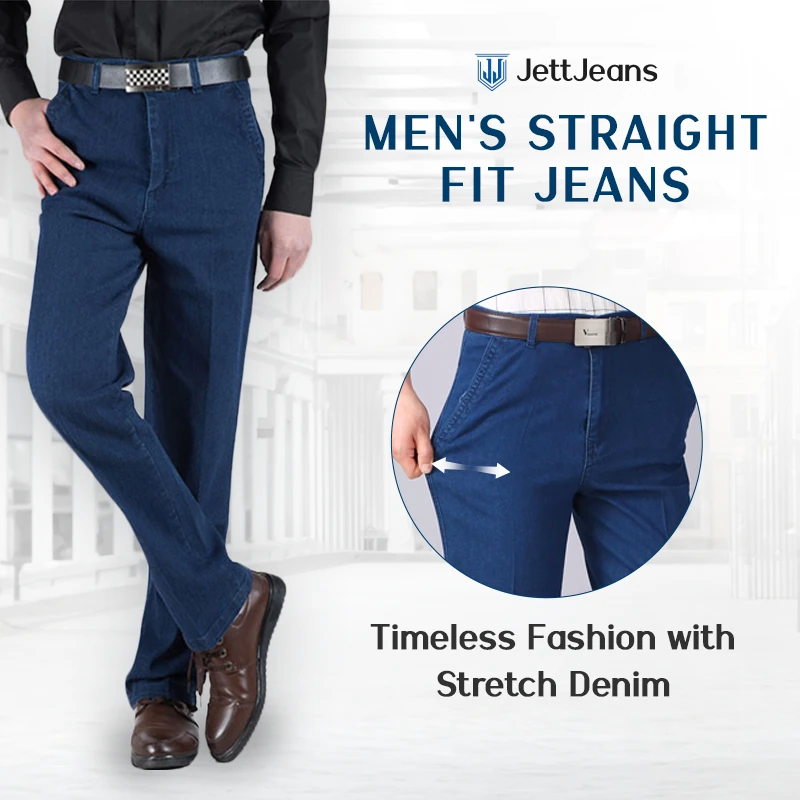 LAST DAY SALE OFF - Men's High Waist Straight Fit Stretch Jeans