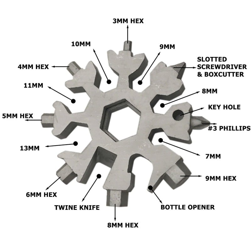 Snowflake MultiTool 18-in-1 Stainless Steel Portable for Outdoor Adventure