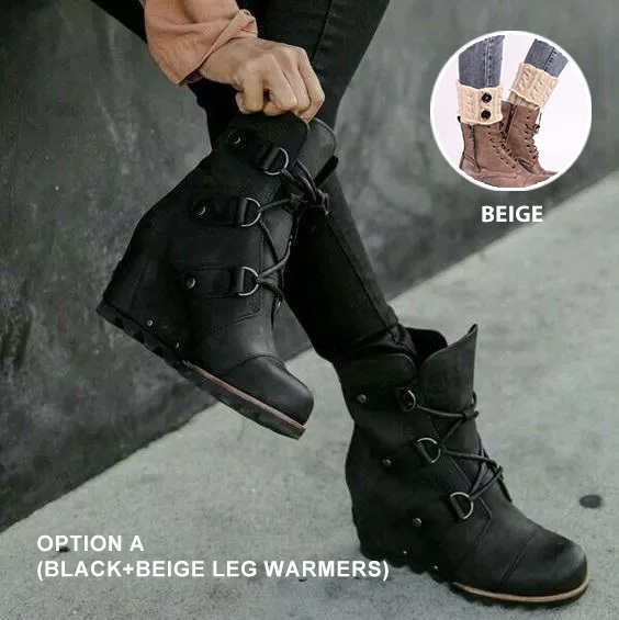 Women Lace Up Wedge Mid Winter Boots