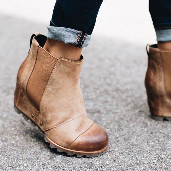 Women Slip On Wedge Boots