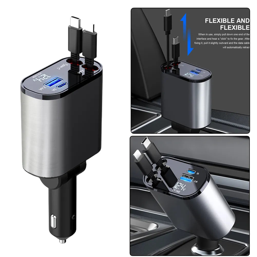 100W Turbo Car Charger with USB and TYPE-C â€“ Lightning Fast Charging