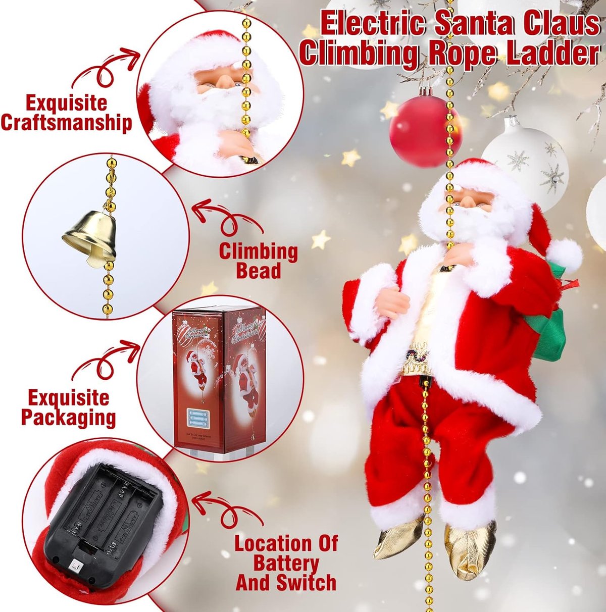 (2023 BEST GIFT TO FAMILY) - Electric Chimney Climbing Santa Claus Musical Toys