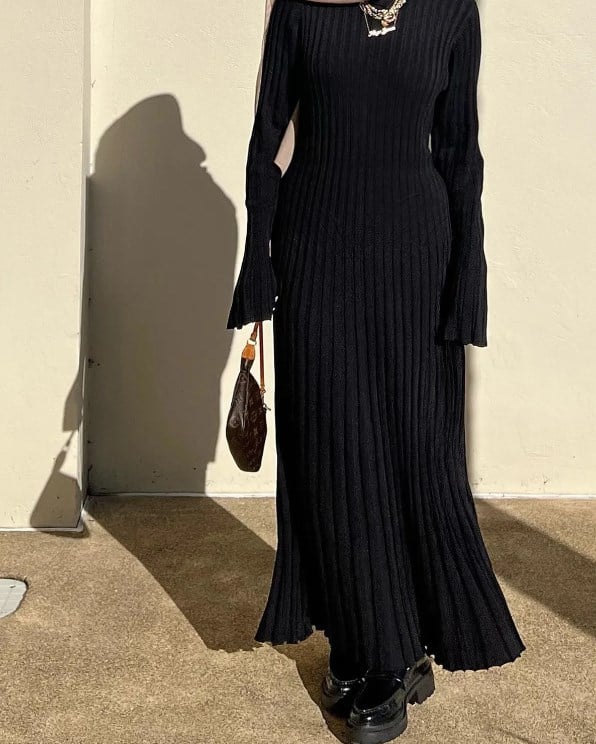 2023 Fall New Sleeved Knit Midi Dress