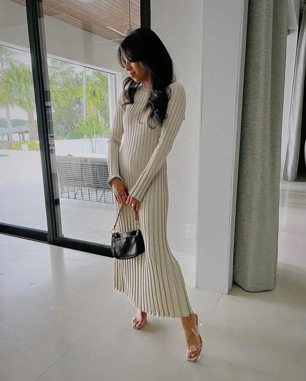 2023 Fall New Sleeved Knit Midi Dress