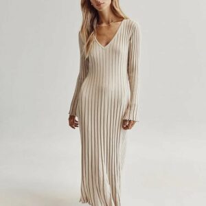 2023 Fall New Sleeved Knit Midi Dress