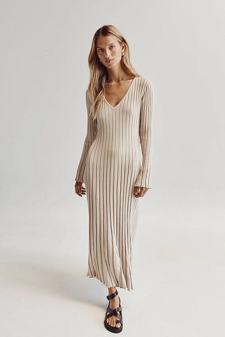 2023 Fall New Sleeved Knit Midi Dress